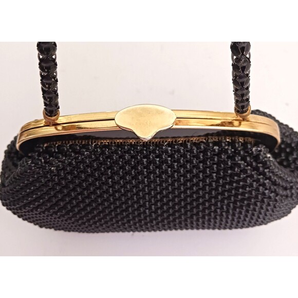VTG Whiting & Davis Blk Beaded Mesh Blk/Gold Enamel Frame Bag Made in USA - Picture 2 of 11
